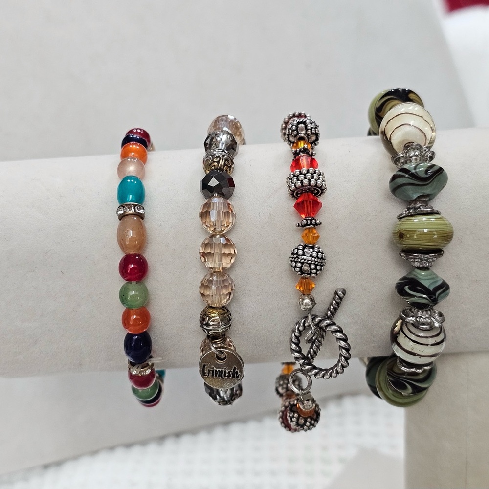Glass Bead Bracelet Set of Four Colorful Beautiful Bracelets